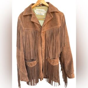 Vintage Schott Size 38 Rancher Western Fringe Brown Suede Leather Jacket Coat